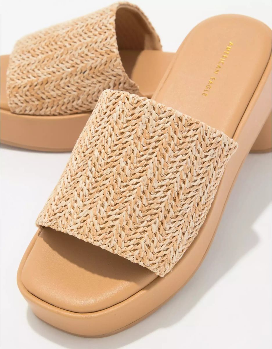 Sandales American Eagle AE Raffia Plateforme Claquette Beige Femme | EUQ-97131448